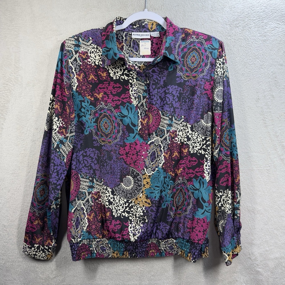 Alfred Dunner Silky Paisley Blouse Sz 12 Vintage Elastic Hem Colorful